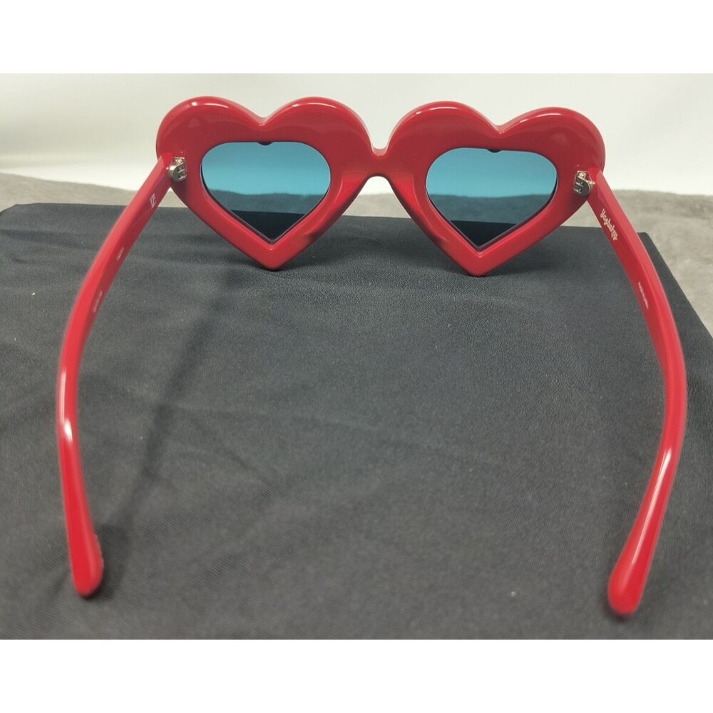 Linda Farrow Yazbukey RARE Red‎ Pink Peach Mirror Heart Frame Sunglasses NEW - Picture 6 of 13